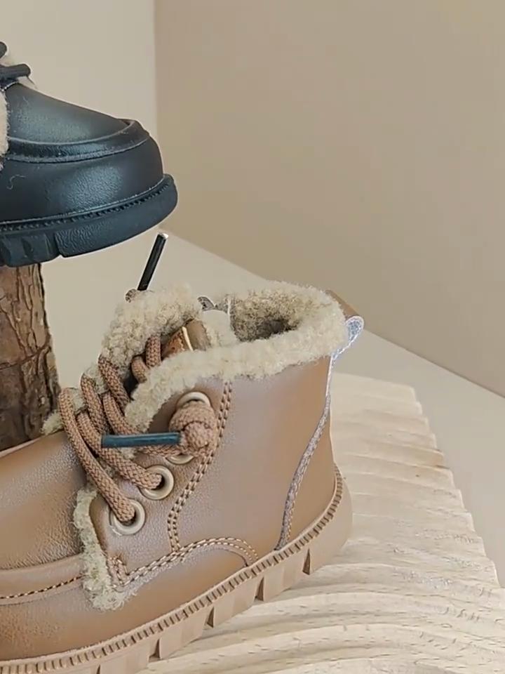 Baby Boy's Plush Short Boots  Soft-soled Toddler Shoes Girl's All-match Leather Boots Warm Cotton Boots