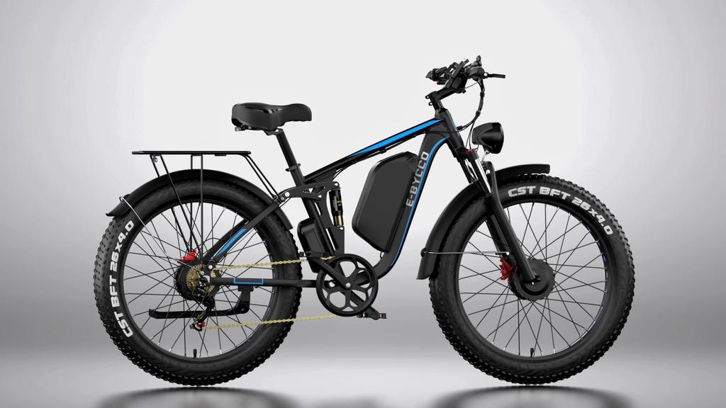 E·Bycco EB7 PRO 2000W Electric Bike, 52V 23Ah Battery, 130km PAS Range, 26"x4.0" Fat Tires,, Hydraulic Brakes - Black Blue