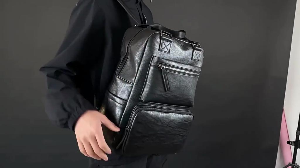 Men's Large Capacity Leather Backpack Business Casual Laptop Bag for Travel