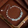 Natural Blue Water Jadeite Gourd Bracelet, Sterling Silver S925 National Tide Wind Burst, Exquisite High-end Chain, Light Luxury Valentine's Day Gift.