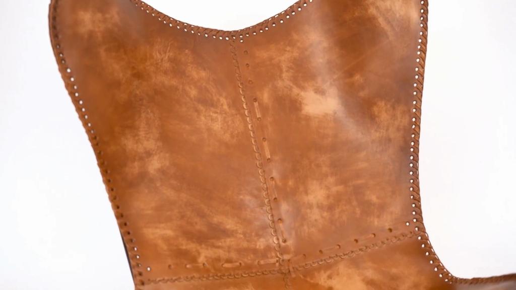 Brązowe Krzesło Skórzane Vintage z Podłokietnikami Składane/Antyczne Skórzane Krzesło Motylkowe Dekoracja Domu/Ręcznie Robione Krzesło (ze składaną podstawką) - Krzesła kempingowo-turystyczne