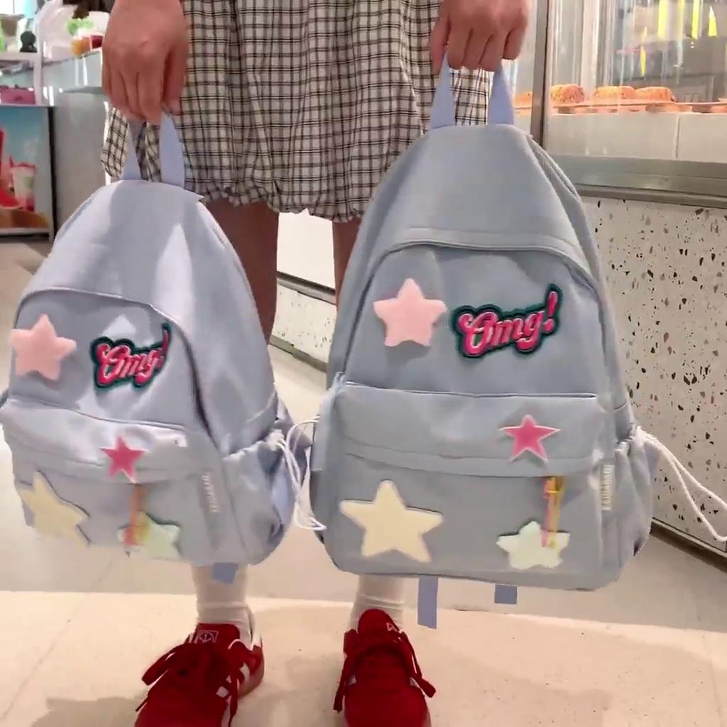 Girls Large Capacity Schoolbag Girls Star Backpack Lightweight Wear-Resistant Waterproof Backpack