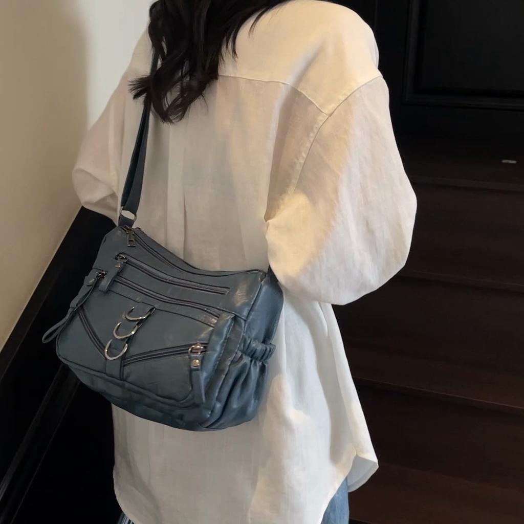 Women's Crossbody Bag Vintage Soft Leather Mother Bag Commuter Multi-Pocket Shoulder Bag