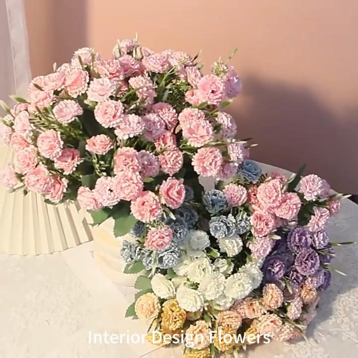 20-Branch Simulated Carnations Artificial Flowers Tassels Silk Plastic Realistic Carnation for Bouquet Home Decor