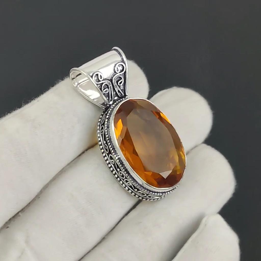 Zierlicher Honigtopas-Edelstein-Silberanhänger aus 925er Sterlingsilber – handgefertigtes Birnendesign, Alltagsschmuck, Partygeschenk