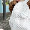 Women's Wave Point Print Backpack Junior High School Student Schoolbag Large Capacity Backpack with Coin Purse