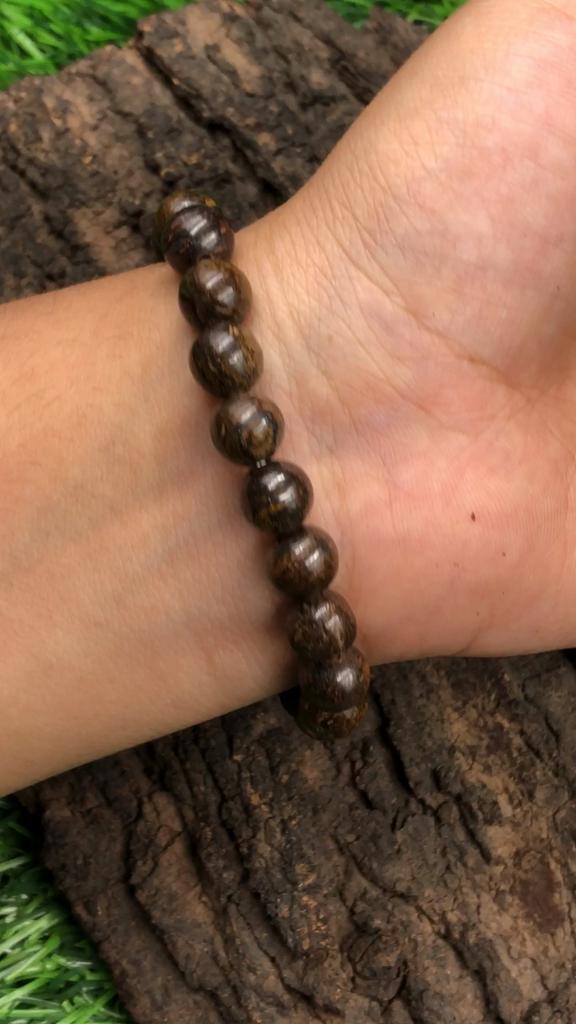 8mm Natural Bronzite Gemstone Handcrafted Stretch Bracelet7.5" Brown Stone Adjustable Bracelet For Your Love RBB-7