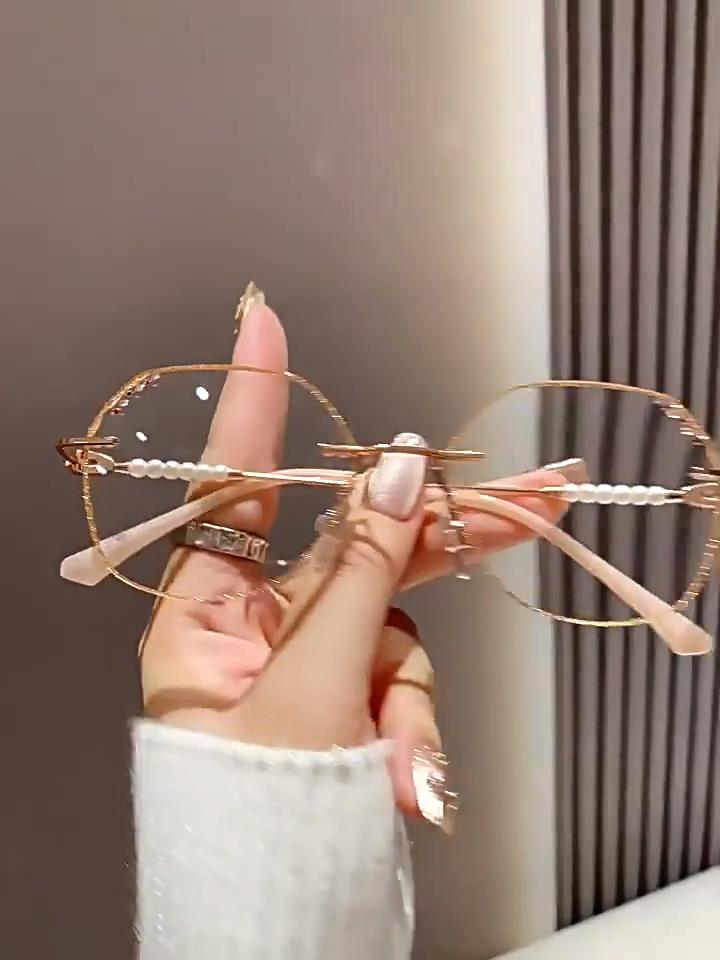 New Diamond Trimmed Reading Glasses Frameless Fashion Anti Blue Light Reading Glasses Fashionable Pearl Set Women's Presbyopic Glasses