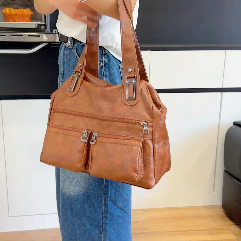Women's Vintage Tote Bag Mother Bag Solid Color Shoulder Bag