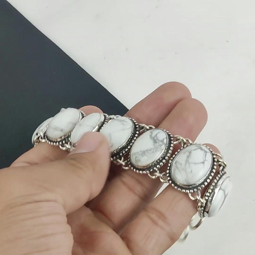 Natural Howlite Gemstone Handmade Jewelry, 925 Sterling Silver Bracelet, Howlite Bracelet For Wife , Unisex Bracelet, Father's Day Gift