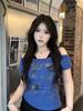 American Vintage Fake Two-piece Off Shoulder T-shirt Women Y2k Short Sleeved T-shirt Female Summer Design Sense Causal Short Tops