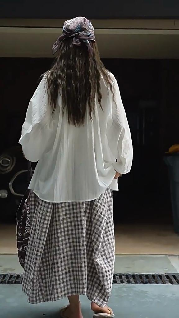 Johnature Japanese Crew Neck Striped Blouse For Summer Comfortable Breathable Loose Casual Simple Tops