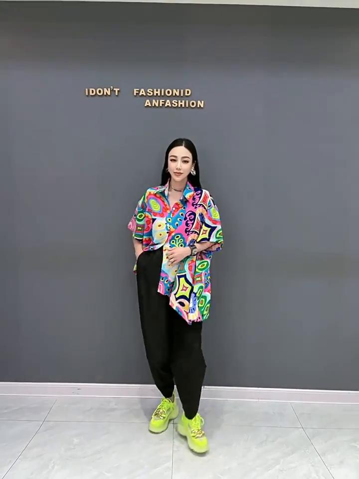 XITAO Personality Print Asymmetrical Shirt Fashion Loose Women Top ZY8785
