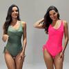 European and American Women’s Solid Tie Side Bathing Suit One-Piece Swimsuit, Sporty Bikini-Style Swimwear