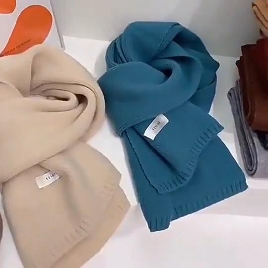 Solid Color Flat Scarf for Autumn and Winter, Men's and Women's Knitted Yarn, Korean Version, Couple Fashion, Thick and Warm, Trendy Scarf