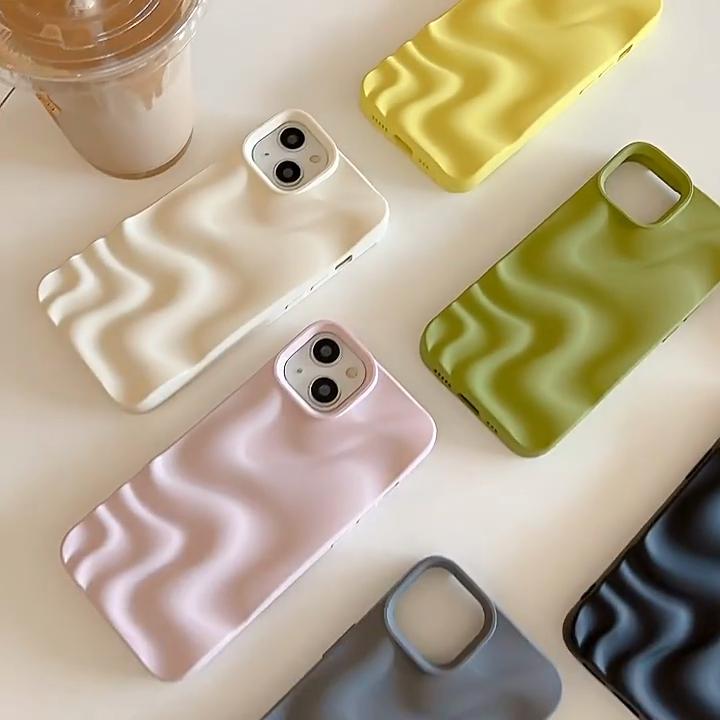 Роскошный серебряный чехол с 3D-волновым узором для iPhone 14 13 11 12 15 Pro Max, цвет конфет, краткий, мягкий, противоударный, задняя крышка