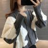 Lazy Style Color Blocked Western-style Knitted Sweater Women's Fashion Versatile Loose Base Shirt Trend