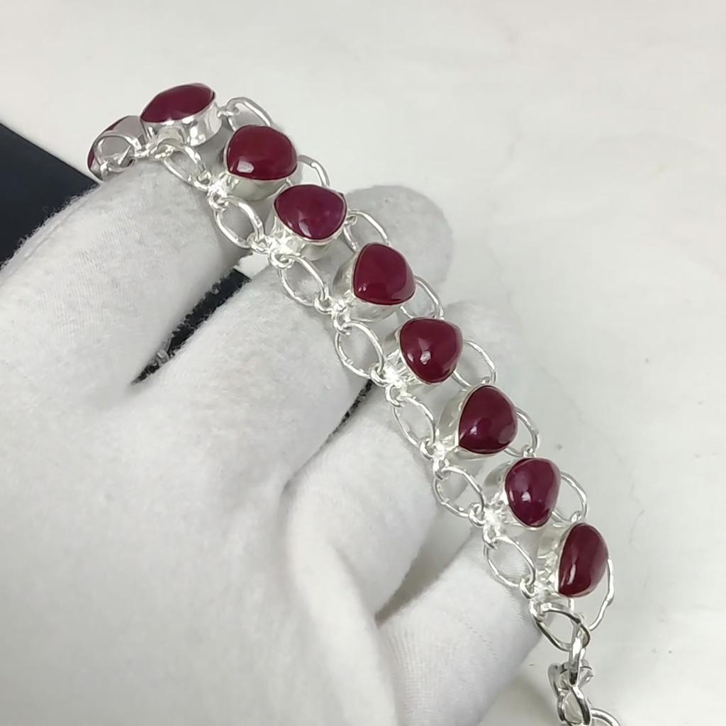 Red Ruby Gemstone Handmade 925 Sterling Silver Bracelet, Red Ruby Bracelet For Wife , Unisex Bracelet, Birthday Gift Fot Wife