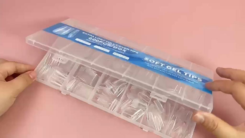 600Pcs Short Almond Nail Tips Soft Gel Nail Tips Full Cover False Nail Tips For Acrylic Nails Manicure Salon Home Press On Nails
