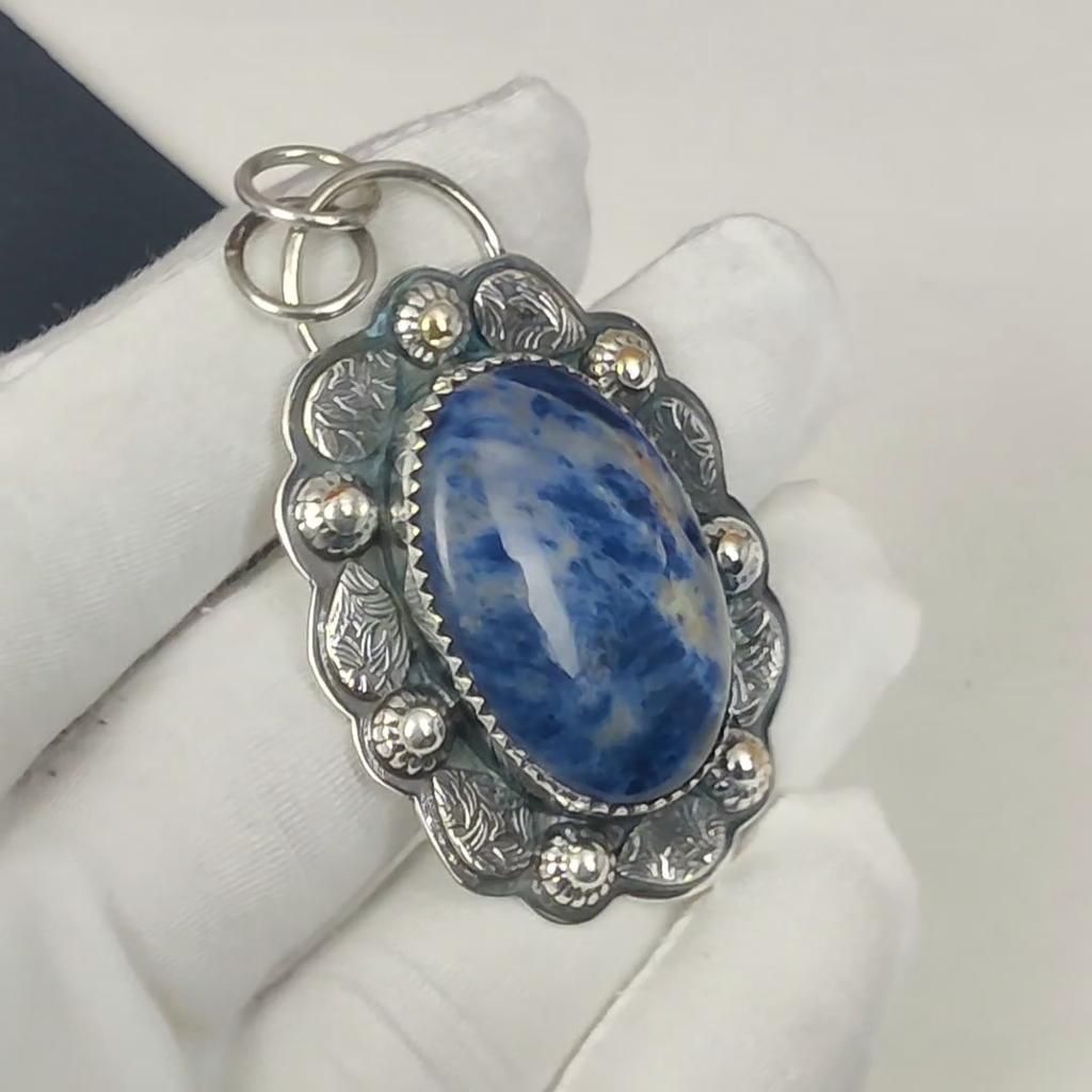 Natural Sodolite Gemstone Silver Pendant in 925 Sterling Silver- Handmade Design, Everyday Wear Jewelry, Unique Pendant Party Wear Gift