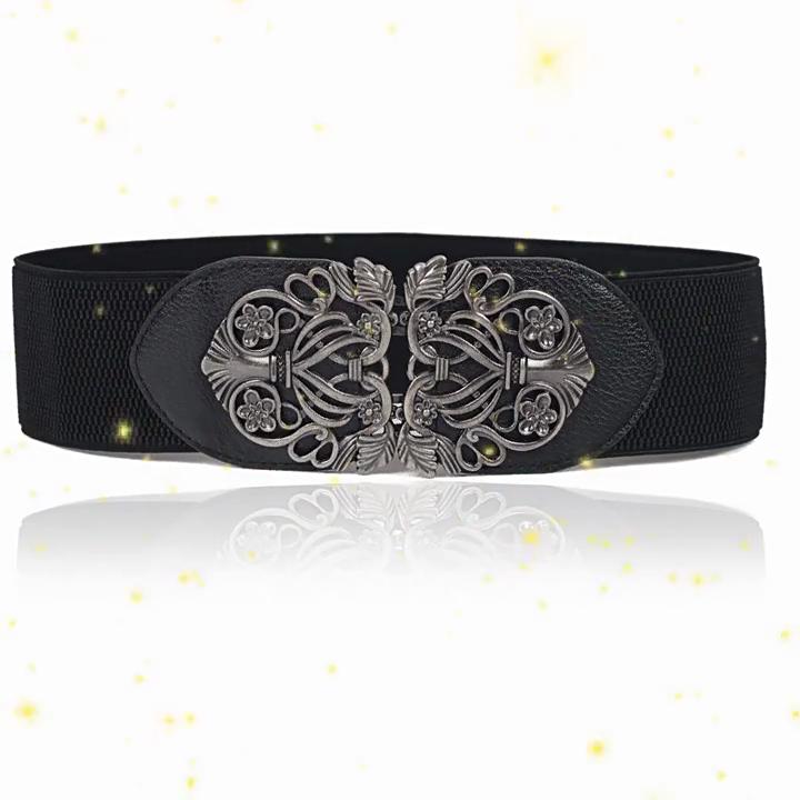 Korean Court Vintage Engraving Wide Belt Women's All-Match Elastic Waist Seal Wide