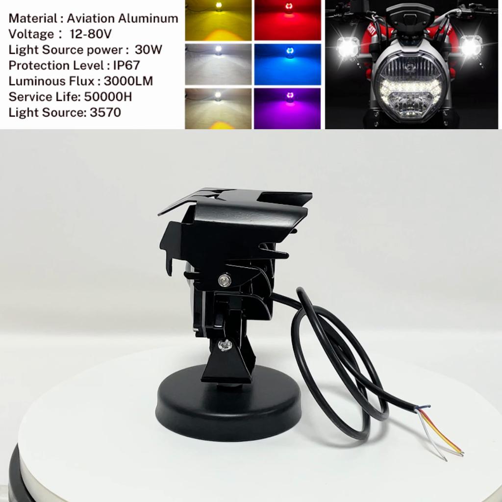 Motocyklové denní světlo Devil Eye Mini reflektor 30W RGB Vysoce výkonný jasný hliníkový přídavný světlomet Dálkové/tlumené mlhové světlo