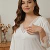 Plus Size Solid Color Lace Half Sleeve Nightgown Loose Home Dress Sexy Simple Women Pajamas for Spring Summer