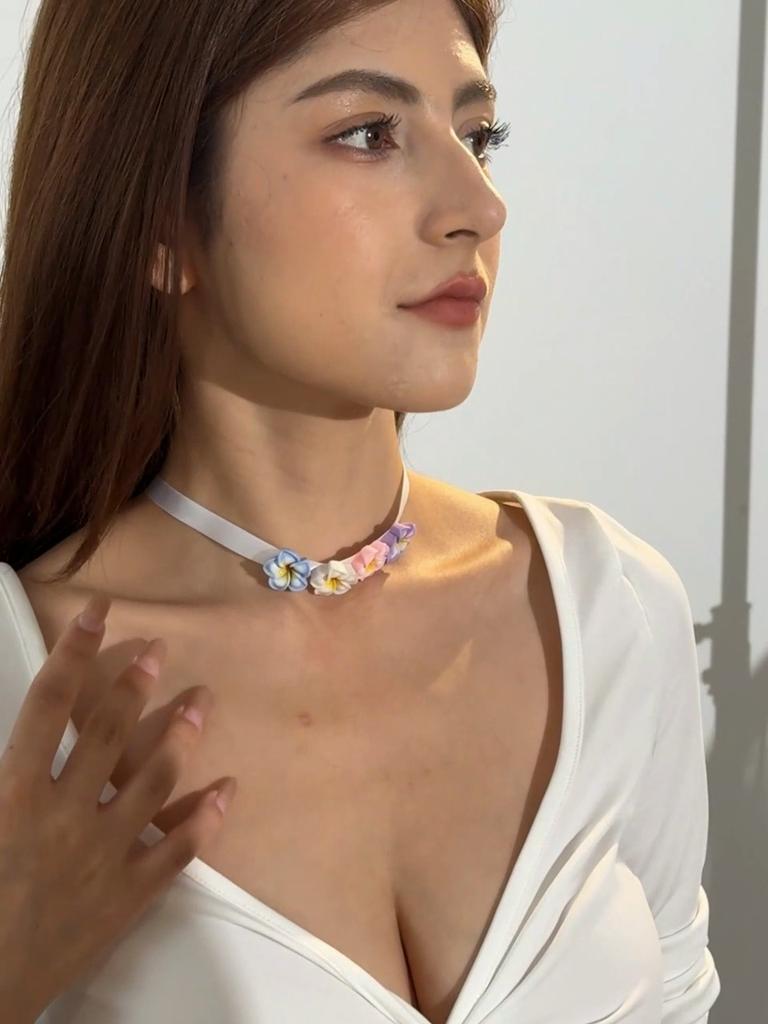 1 STÜCK Strandurlaubsstil Bunte Harz Ei Blume Halskette für Damen Schmuck, Sommerlicher Frischer Stil Choker-Halskette