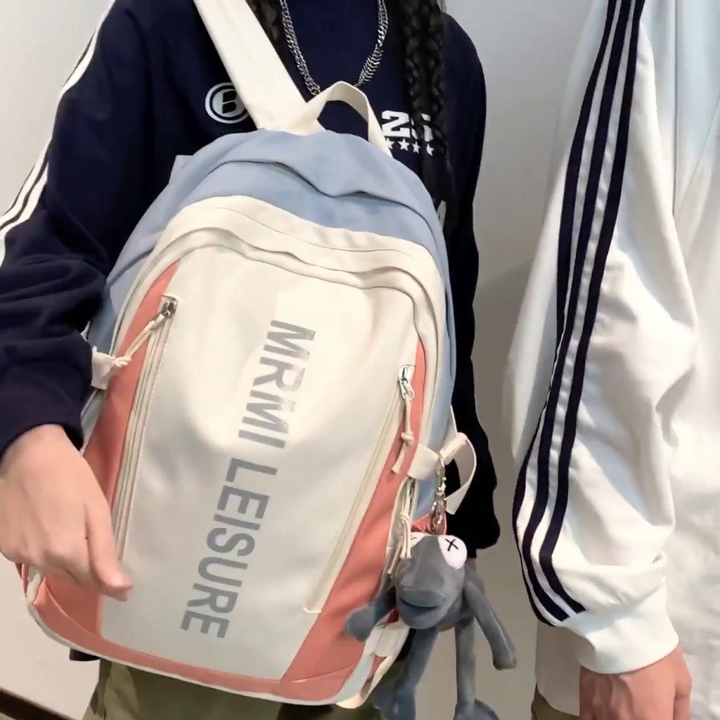 Student Schoolbag Men's Letter Large Capacity Backpack Color Block Women's Backpack