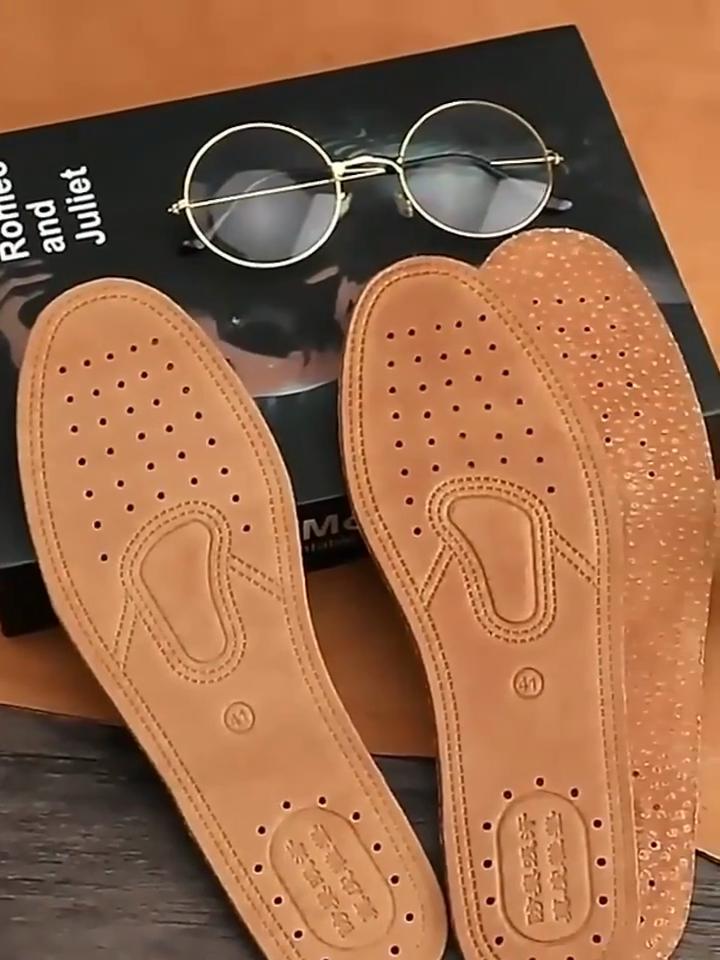 Thickened Genuine Leather Moisture-Wicking Breathable Deodorant Sports Insoles for Men and Women
