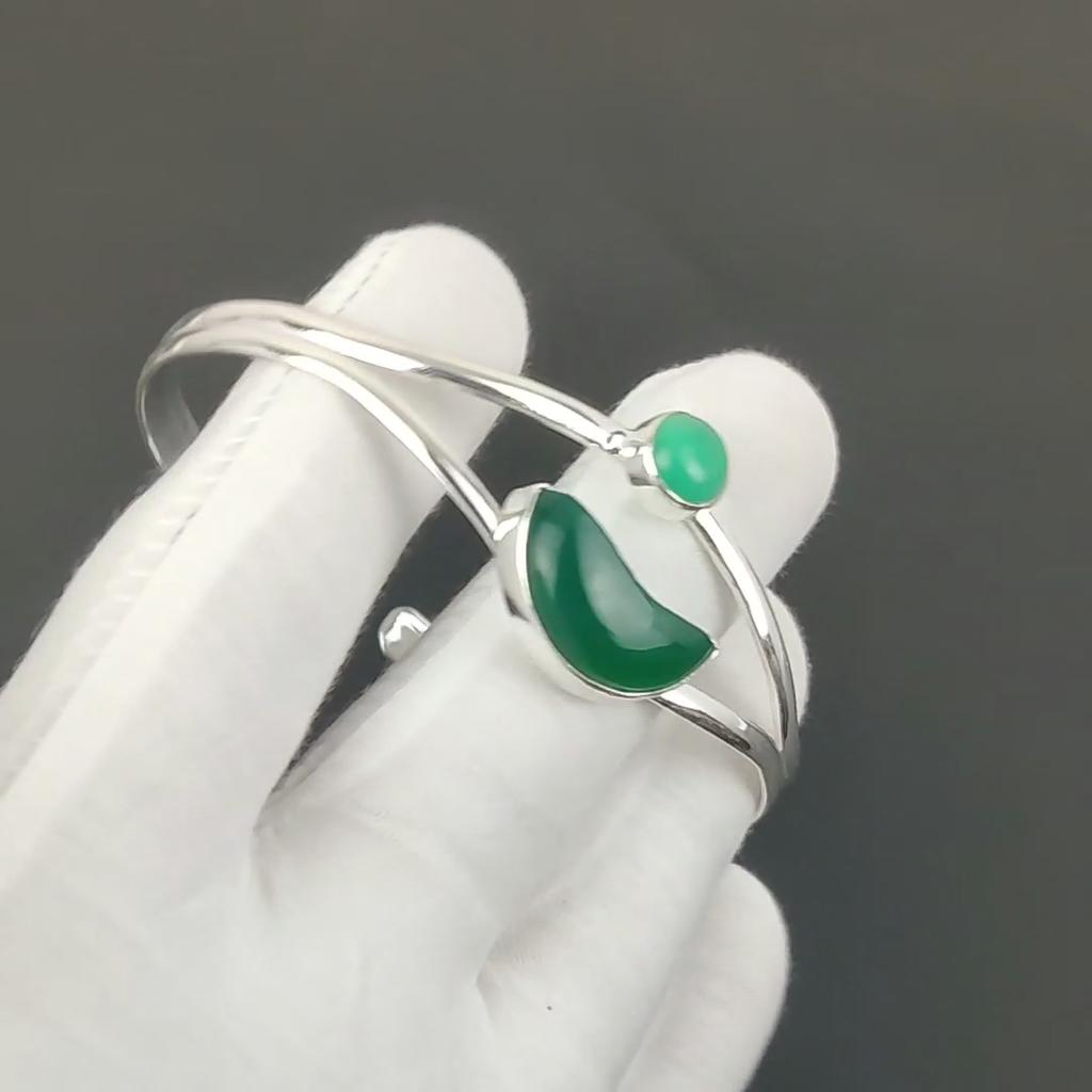 Natural Green Onyx Gemstone Handmade Cuff Bangle 925 Sterling Silver Cuff Bangle, Green Onyx Bracelet For Wife , Unisex Bangle, Birthday Gift