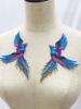 Par de patches bordados com ferro de passar roupa Phenix Birds Azul Azul Rosa Dourado
