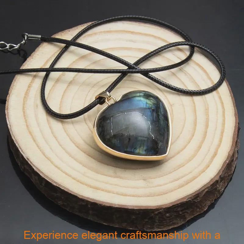 Long Stone Crystal Pendant Heart Shaped Jewelry For Women Gift Winter