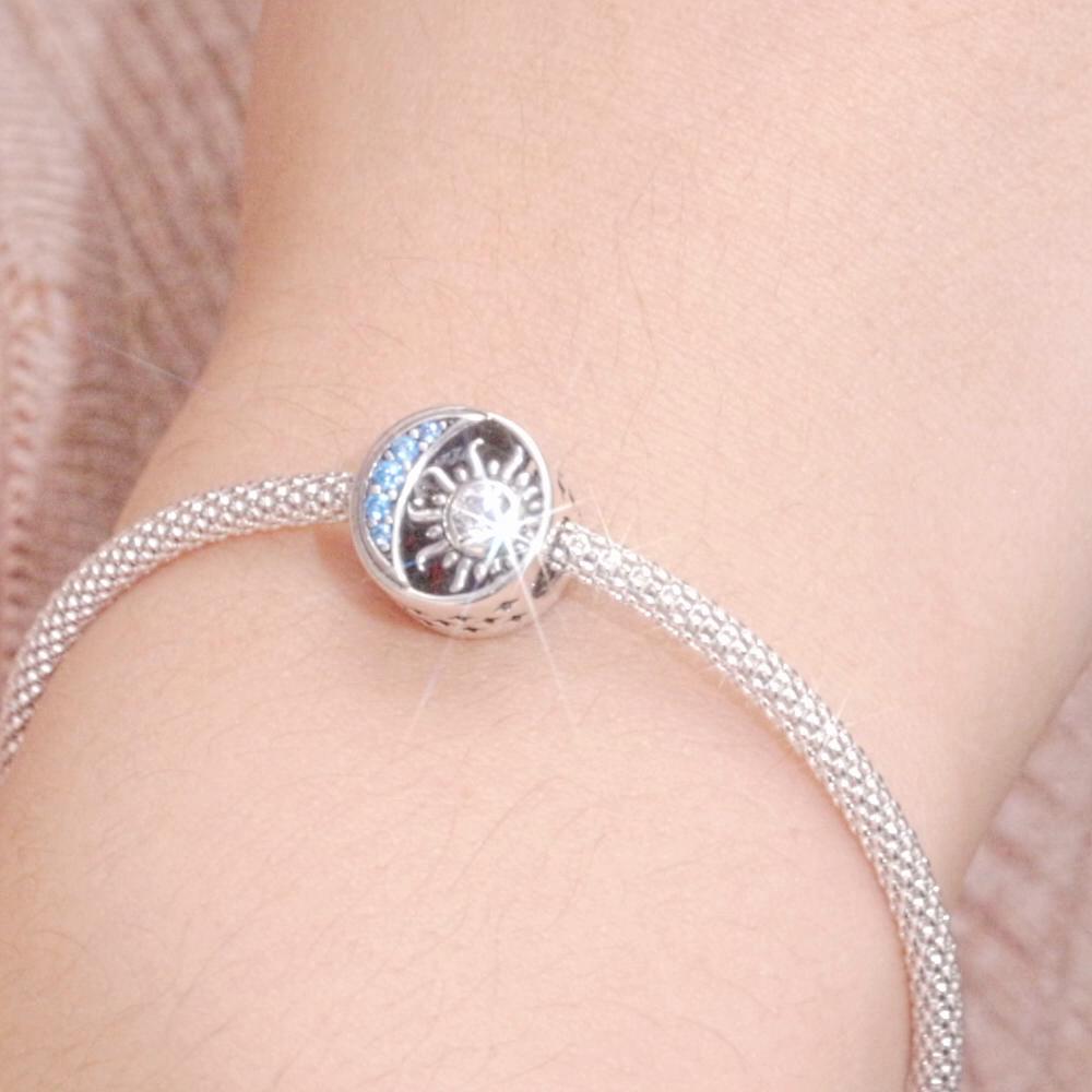 WOSTU 925 Sterling Silver Sluneční & Měsíční opálový korálek Modrá Zirkonová Měsíční přívěsky pro ženy Náramek a náramek DIY jemné šperky