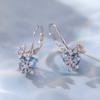 BAMOER 925 Sterling Silver Delicate Snowflake Ear Clips Blue Crystal Heart Ear Buckles for Women Birthday Gift Fine Jewelry
