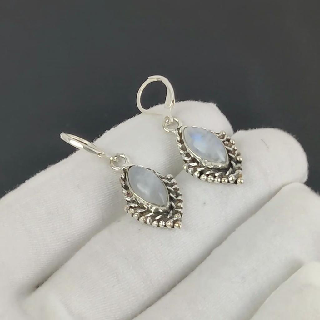 Natürliche Regenbogen-Mondstein Edelstein Ohrringe, 925 Sterling Silber Ohrring, Handgefertigter Boho Silber Schmuck Hängeohrringe, Geburtstagsgeschenk für die Liebe