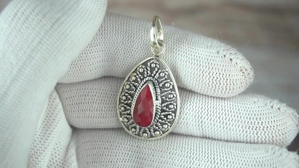 red corundum pendant, Antique handmade pendant, gift for her, 925 sterling silver jewelry