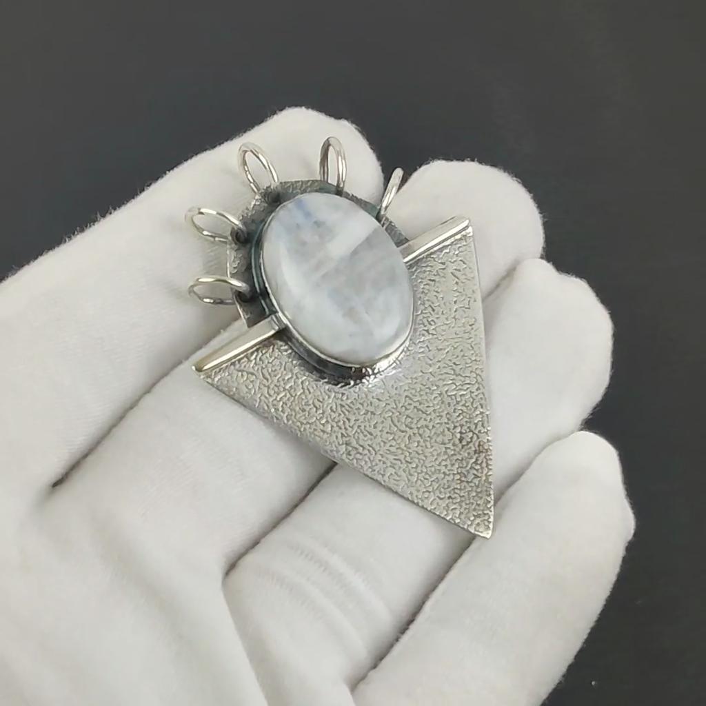 Natural Rainbow Moonstone Gemstone Silver Pendant In 925 Sterling Silver- Handmade Design, Everyday Wear Jewelry, Unique Pendant Father's Day Gift