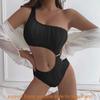 Plain Color Oneshoulder Swimsuit For Women With Padded Bust And Polyester Fabric For Swim And Dance Activities