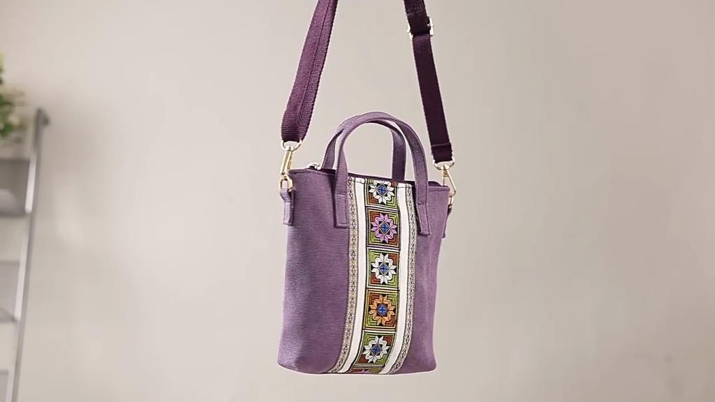 Ethnische Stil Stickerei Messenger Bag Damen Canvas Tasche kleine Handtasche