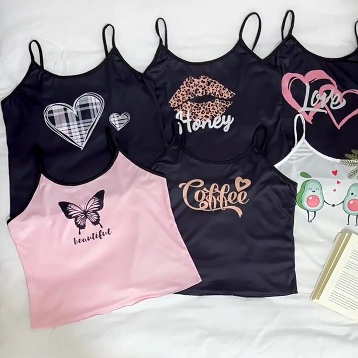 Set Pigiama Estivo da Donna Stile Europeo e Americano Sexy con Stampa Top Canottiera e Pantaloncini Casual Due Pezzi Loungewear