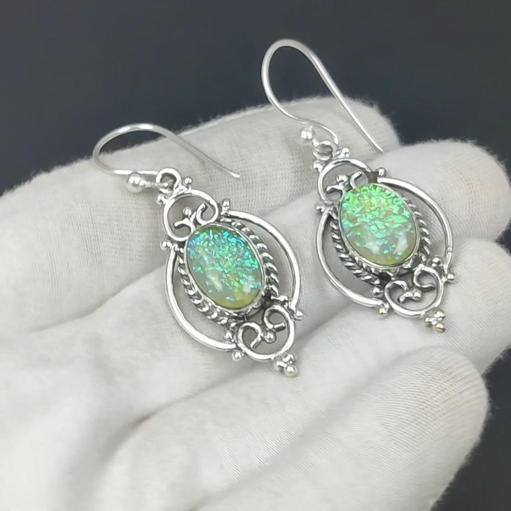 Yellow Triplet Fire Opal Earring, Opal Silver Earring, Cabochon Earring, 925 Sterling Silver Earring, Gemstone Earring, Dangle Earring