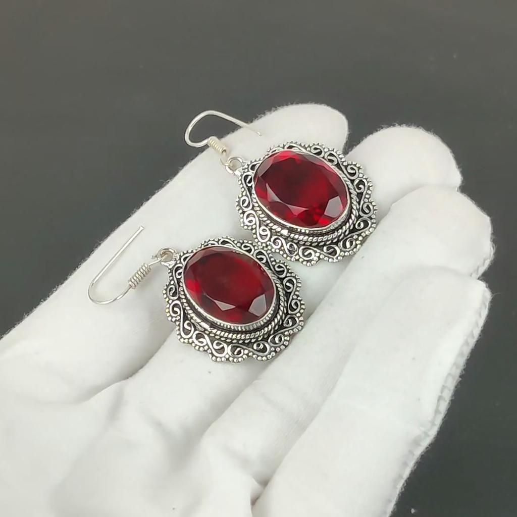 Red Garnet Gemstone Earrings, 925 Sterling Silver Earrings, Handmade Silver Earrings For Gift, Red Garnet Dangle Drop Earrings For New Year Gift