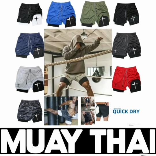 Cruce Creștin Dumnezeu Muay Thai Kick Boxing UFFC MMA Șorturi Bărbați Femei Unisex Strat Dublu Uscare Rapidă Respirabil Antrenament Sport Sală de Gimnastică Fitness