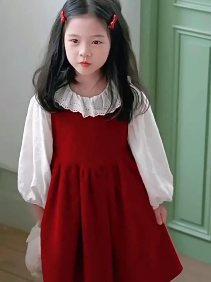 Mädchen Samt Ärmelloses Kleid 2024 Herbst Neu Baby Koreanisch Rot A-Linie Prinzessinnenkleid