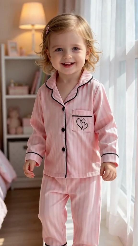 Baby Girls Satin Pajama Set, Pink Striped Long Sleeve Button Down Sleepwear Loungewear for 6M-3Y