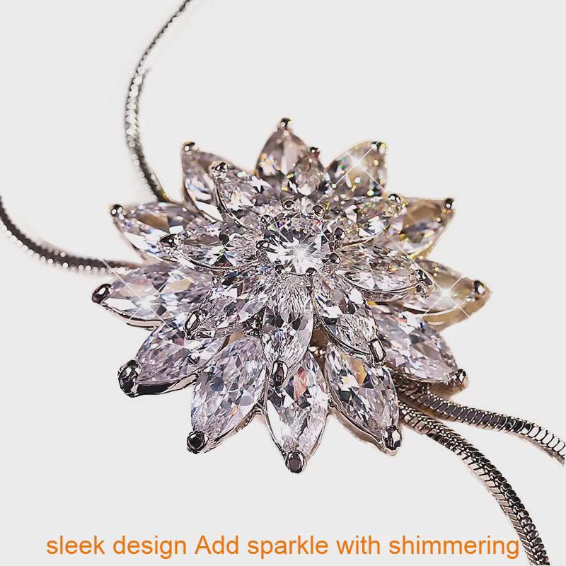 Elegant Snowflake Crystal Pendant Long Necklace For Women With Alloy Chain