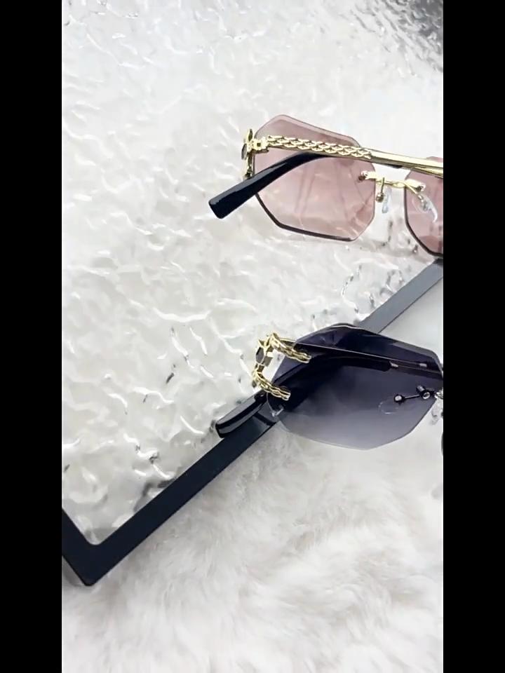 Vintage Rimless Sunglasses Women Men Brand Designer Polygon Sun Glasses Female Trendy Rectangle Cutting Len Shades Eyewear UV400