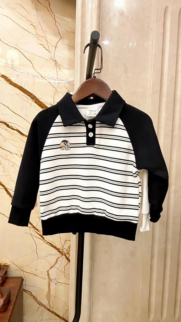 Boys Polo Collar Sweatshirt Color Block Long Sleeve Pullover Casual Spring Autumn Top for Toddler and Kids