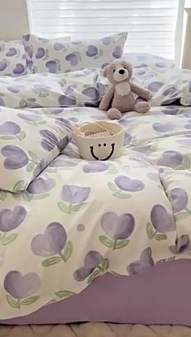 Class A Mother and Baby Grade Cotton Four-piece Set Pure Cotton Ins Style Cartoon Small Fresh Pure Cotton Quilt Cover Bedding